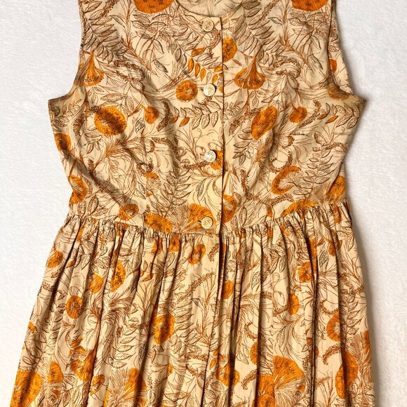 VNTG Handmade Orange Floral 50s Button Full Skirt Handmade No Size HOLES - Picture 2 of 10